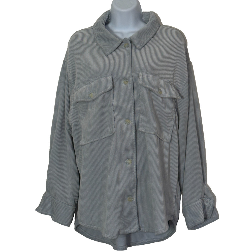 ASHLEY Utility Collection Shirt Jacket Size L Blue Corduroy Relaxed Fit
